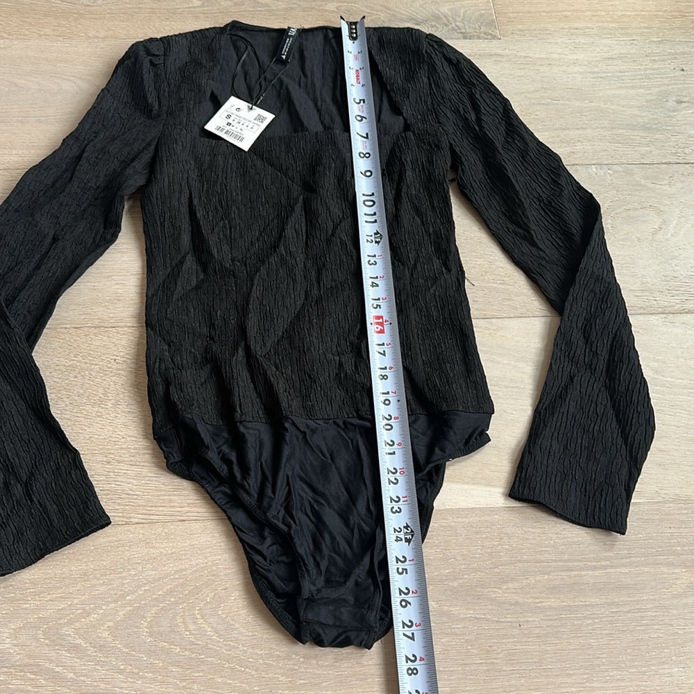 New Zara Black Long Sleeve womens One Piece top sz small - Picture 4 of 7